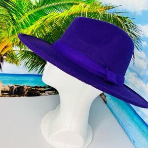 LA Garment District Stock Womens Felt Fedora Hat Cotton Purple Wide Brim OS